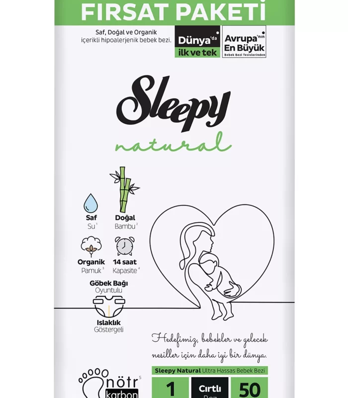 Sleepy Natural Bebek Bezi Fırsat Paketi 1 Beden 50 Adet
