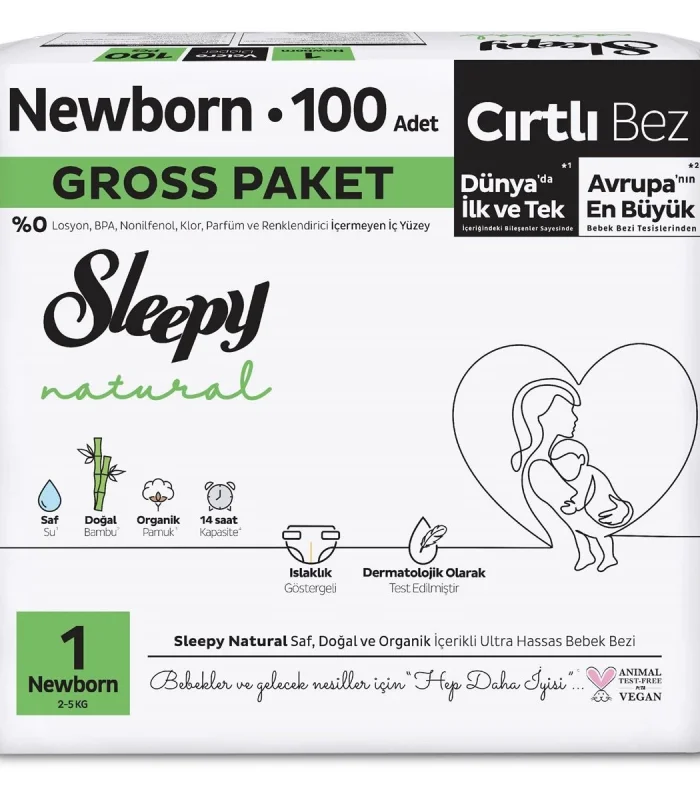 Sleepy Natural Bebek Bezi Gross Paket 1 Beden 2-5 Kg 100 Adet