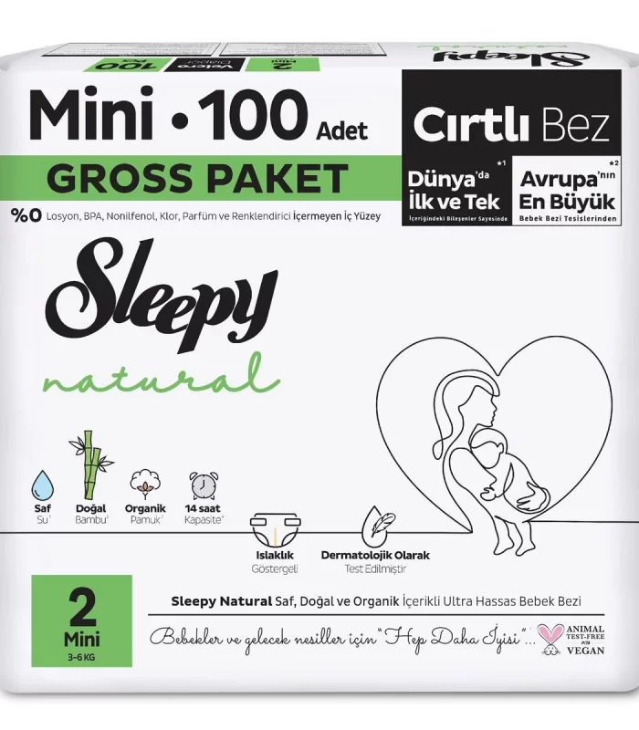 Sleepy Natural Bebek Bezi Gross Paket 2 Beden 3-6 Kg 100 Adet
