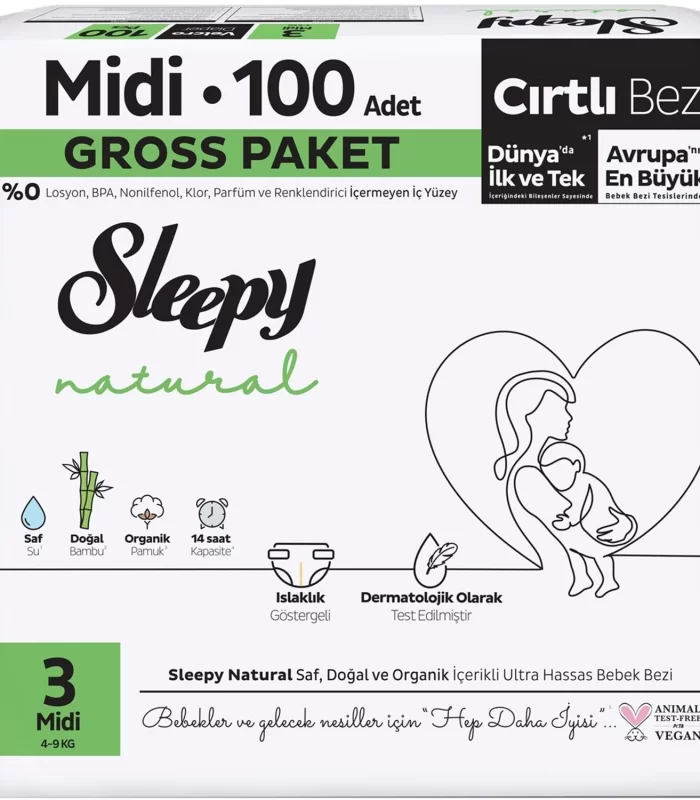 Sleepy Natural Bebek Bezi Gross Paket 3 Beden 4-9 Kg 100 Adet