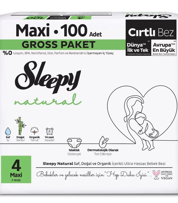 Sleepy Natural Bebek Bezi Gross Paket 4 Beden 7-14 Kg 100 Adet