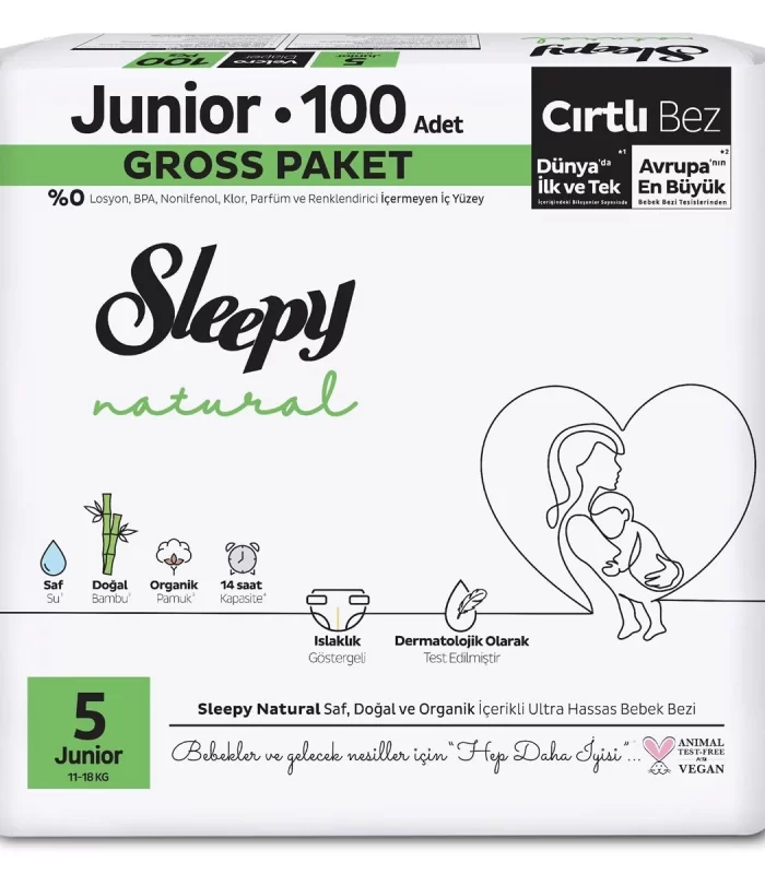 Sleepy Natural Bebek Bezi Gross Paket 5 Beden 11-18 Kg 100 Adet