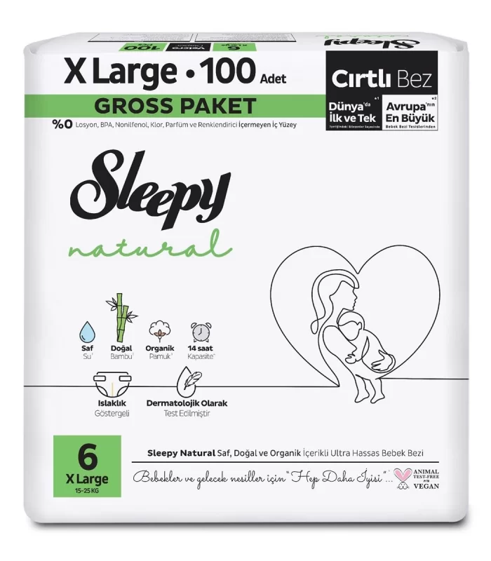 Sleepy Natural Bebek Bezi Gross Paket 6 Beden 15-25 Kg 100 Adet