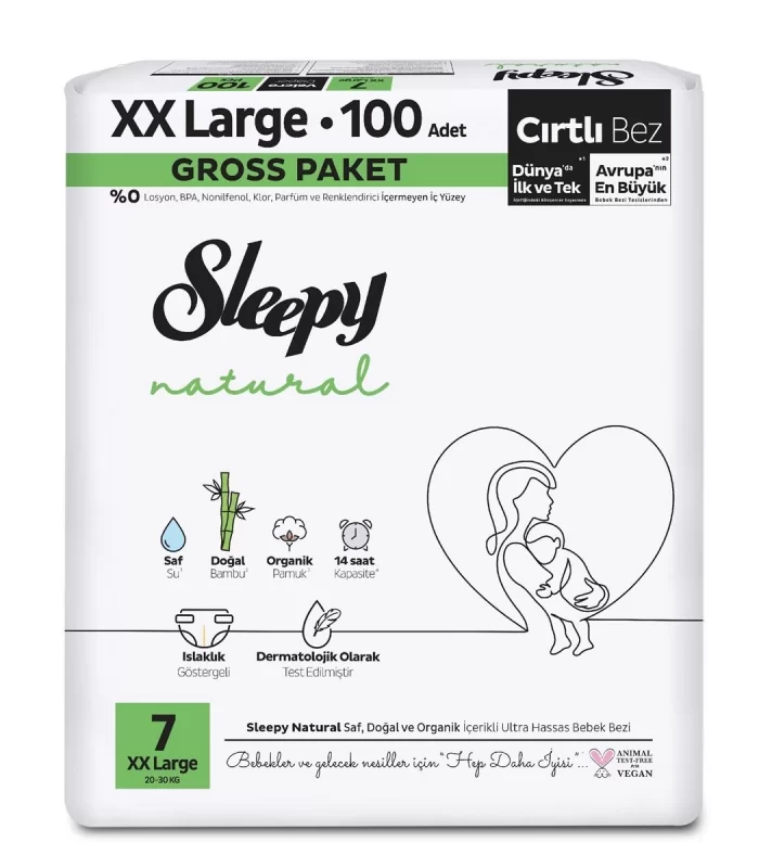 Sleepy Natural Bebek Bezi Gross Paket 7 Beden 20-30 Kg 100 Adet