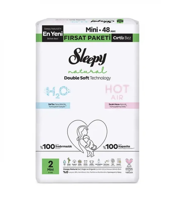 Sleepy Natural Double Soft Bebek Bezi Fırsat Paketi 2 Beden 48 Adet