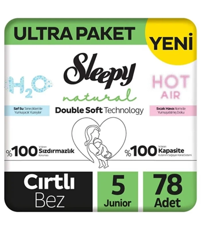 Sleepy Natural Double Soft Bebek Bezi Ultra Paket 5 Beden 78 Adet