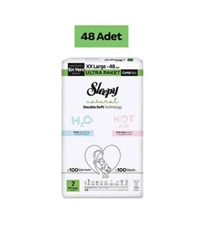 Sleepy Natural Double Soft Bebek Bezi Ultra Paket 7 Beden 48 Adet