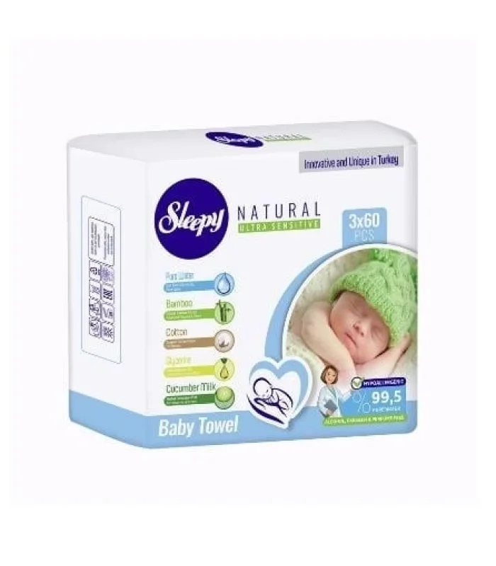 Sleepy Natural Islak Havlu Mendil 3x60 180 Yaprak