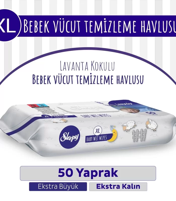 Sleepy XL Lavanta Kokulu Bebek Vücut Temizleme Mendili 50 Yaprak
