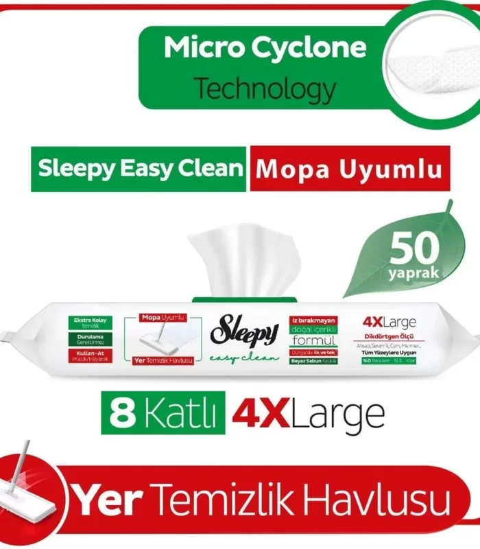 Sleepy Yer Temizlik Havlusu Mop Uyumlu 50 Adet Beyaz Sabun