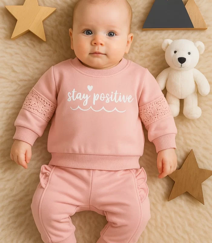 Stay Pozitive Dantelli 2li Pamuk Kız Bebek Takım