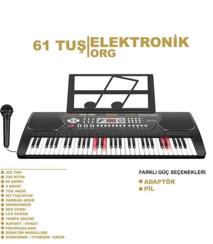 TFL-328-21 Vlektro Kutulu 61 Tuş Büyük Lcd Ekranlı Elektronik Büyük Org