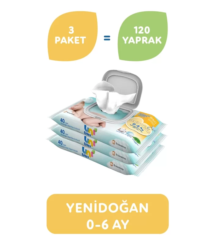 Uni Baby Yenidoğan Islak Havlu Mendil 3lü 120 Yaprak