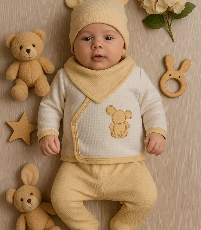 Waffle Tavşanlı 5 Parça %100 Pamuk Erkek Bebek Hastane Çıkışı
