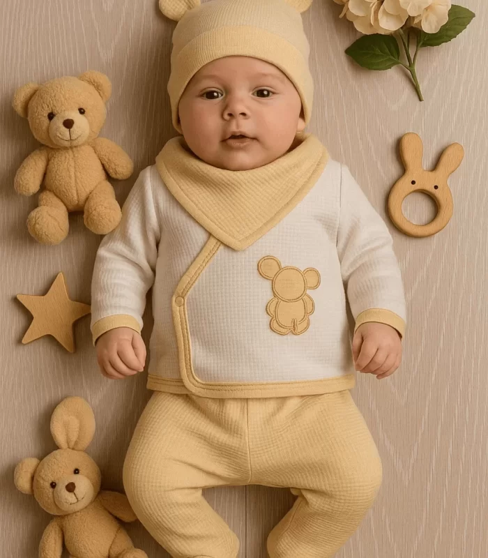 Waffle Tavşanlı 5 Parça %100 Pamuk Erkek Bebek Hastane Çıkışı