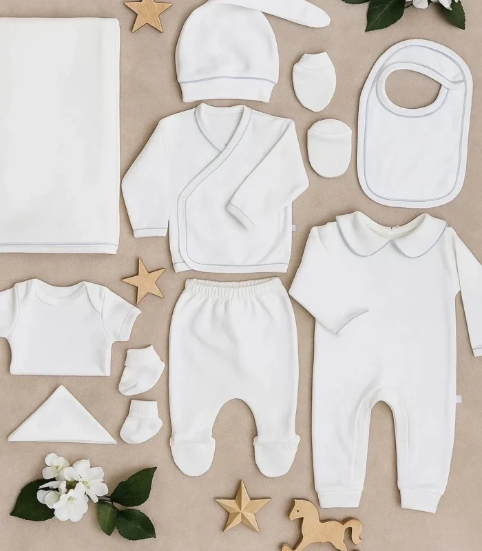 Yaka Detaylı 10 Parça Kutulu Erkek Bebek Hastane Çıkış Seti