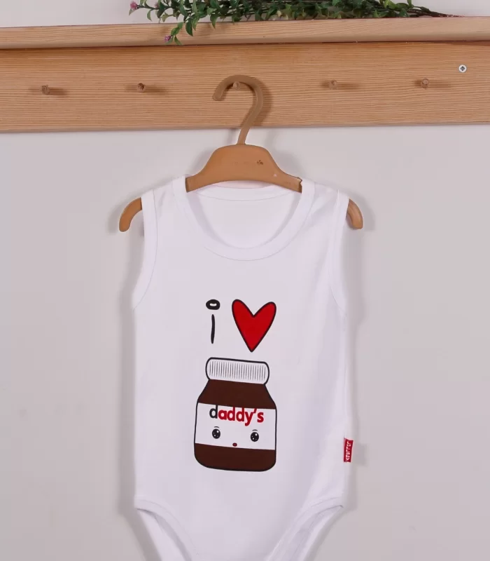 Yeni Doğan 3-12 Ay Daddys Çikolata Askılı Unisex Body Beyaz