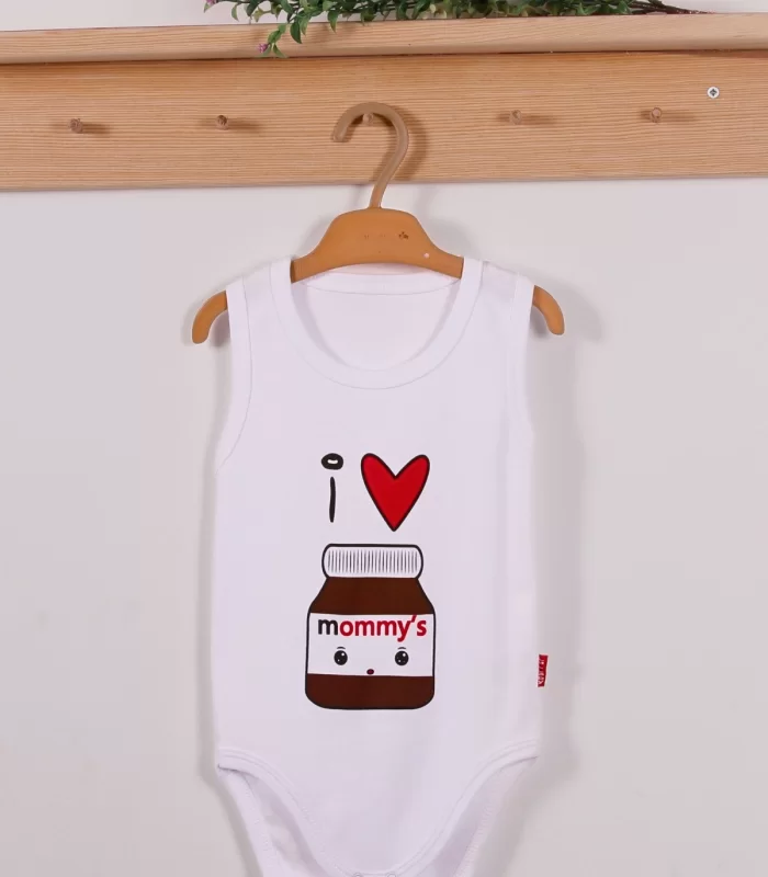 Yeni Doğan 3-12 Ay Mommys Çikolata Askılı Unisex Body Beyaz