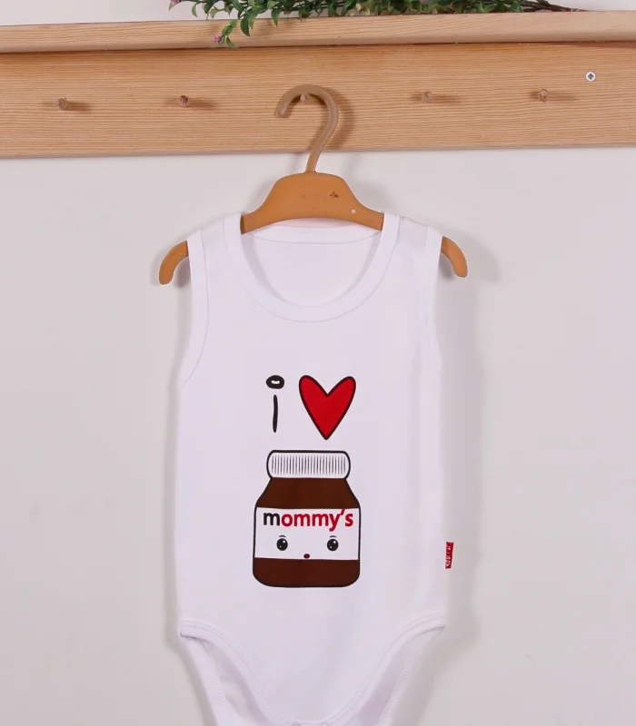 Yeni Doğan 3-12 Ay Mommys Çikolata Askılı Unisex Body Beyaz