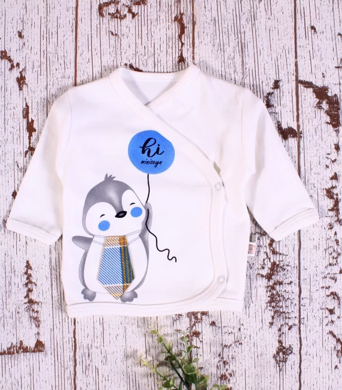 Yeni Doğan Ekose Penguen Fularlı 5li Erkek Bebek Takımı Mavi