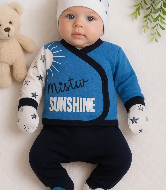 Yeni Doğan Sun Shine 5li Erkek Bebek Hastane Çıkışı Mavi