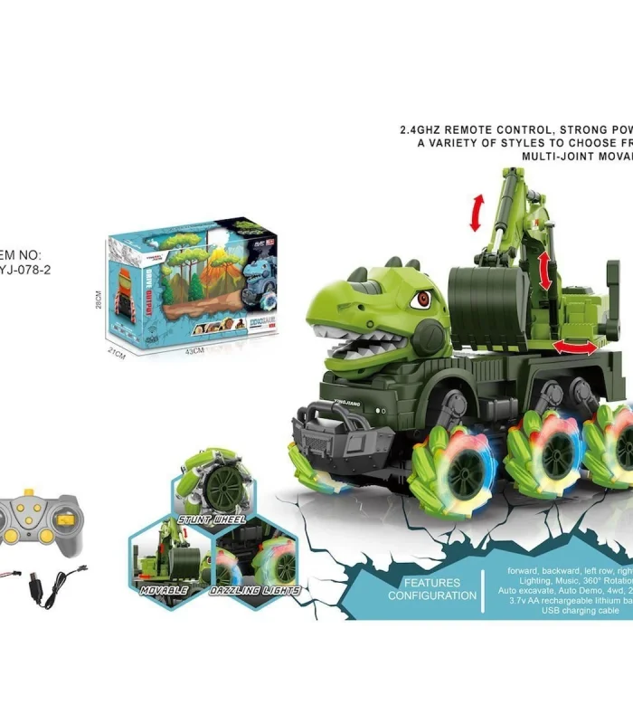 YJ-078-2 1:14 Uzaktan Kumandalı 2.4G Dinozor Kamyon Kazıcı -Vardem