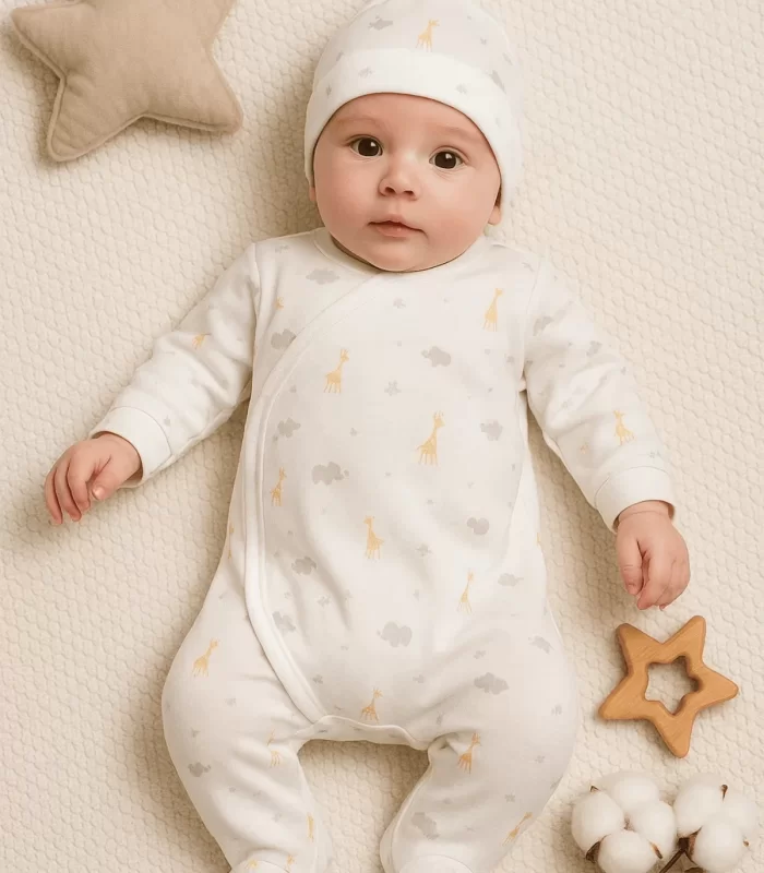 Zürafa Desenli 2 Parça Erkek Bebek Tulum % 100 Pamuk