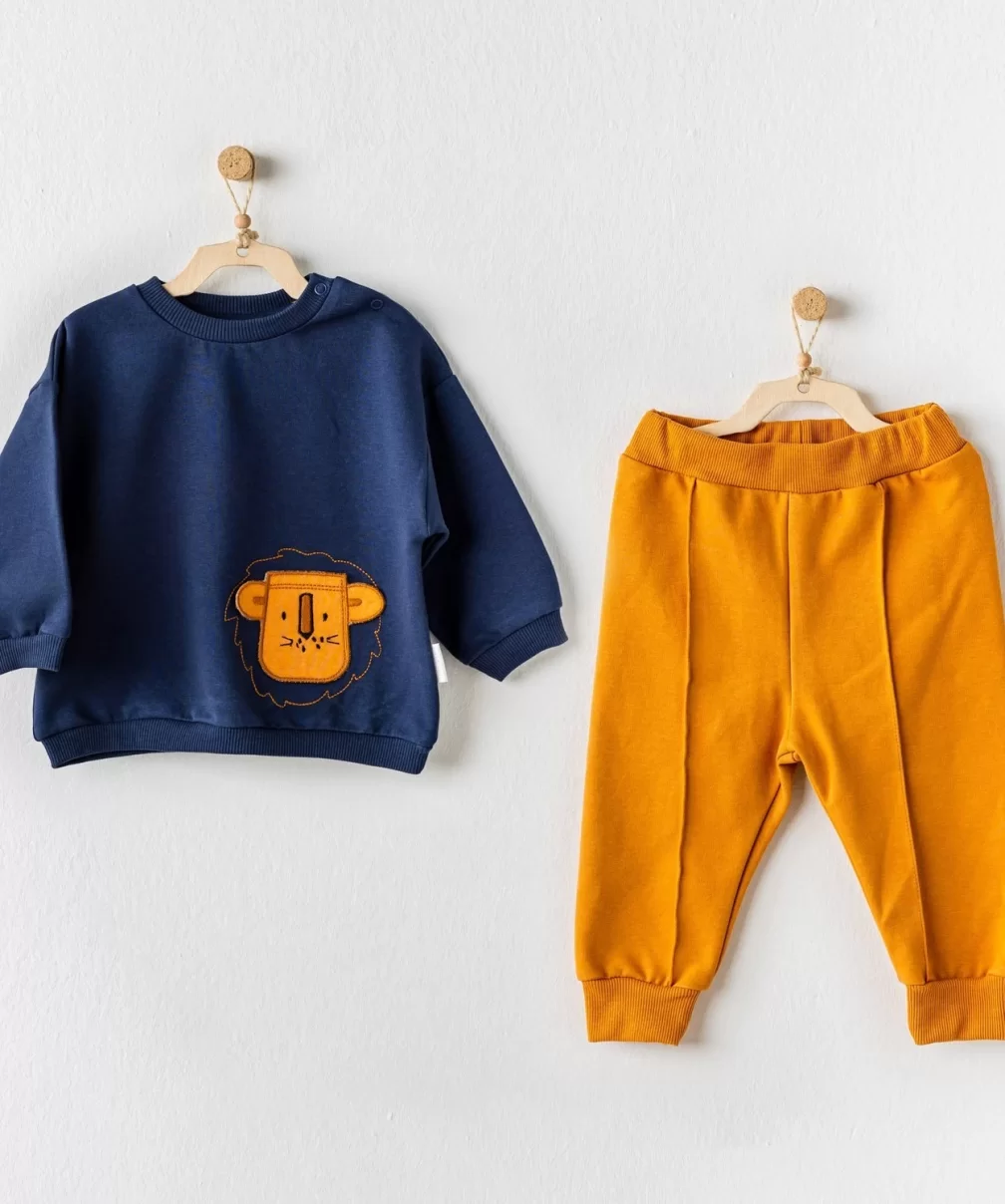 Andywawa AC24194 Lion 2li Bebe Takım Navy Mustard