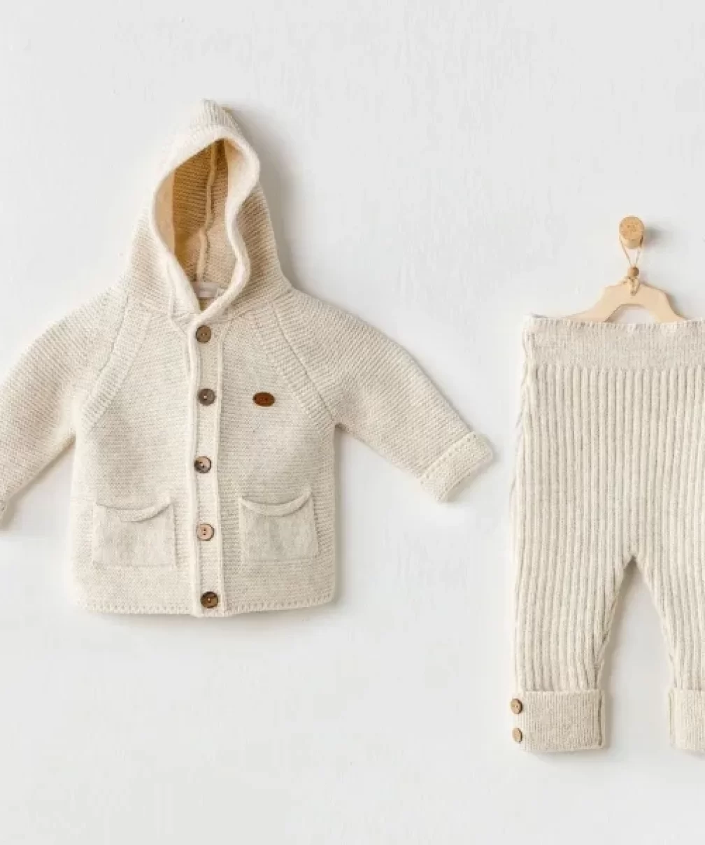 Andywawa AC24335 Knitwear Bebek Triko Takım Beige Melange