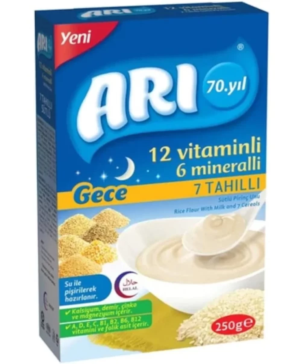 Arı 12 Vitaminli 6 Mineralli 7 Tahıllı Sütlü Pirinç Unu Gece 250 Gr