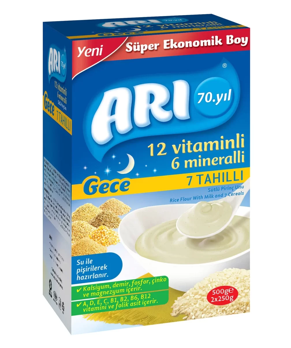 Arı 12 Vitaminli 6 Mineralli 7 Tahıllı Sütlü Pirinç Unu Gece 500 Gr