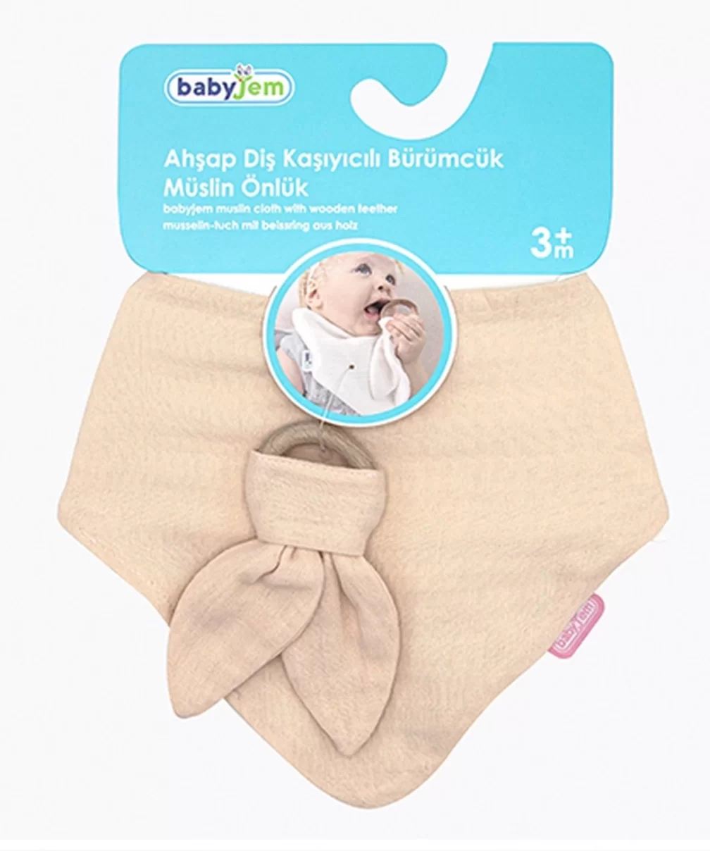 BabyJem Ahşap Diş Kaşıyıcılı Bürümcük Müslin Önlük 736 Somon