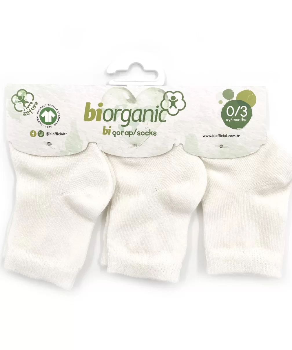 Bibaby Biorganic 3Lü Düz Ekru Bebe Çorap 68432 Ekru