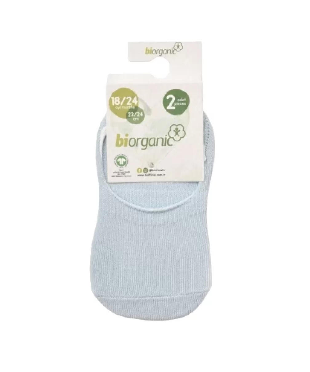 Bibaby Biorganic Basic Erkek Babet 2Li Çorap 68454 Mavi Ekru