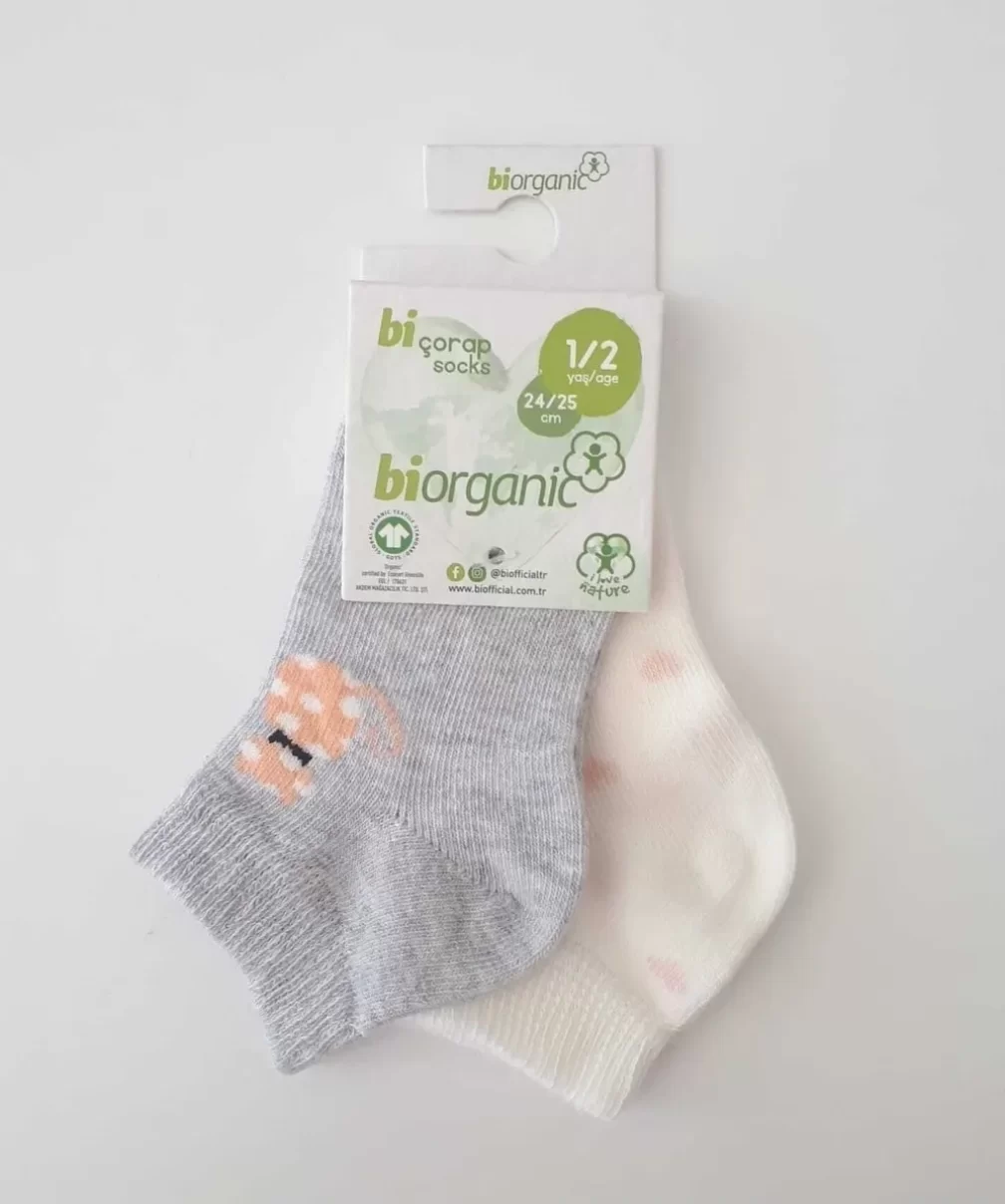 Bibaby Biorganic Cat 2Li Yaş Patik Çorap 68427 Ekru Gri