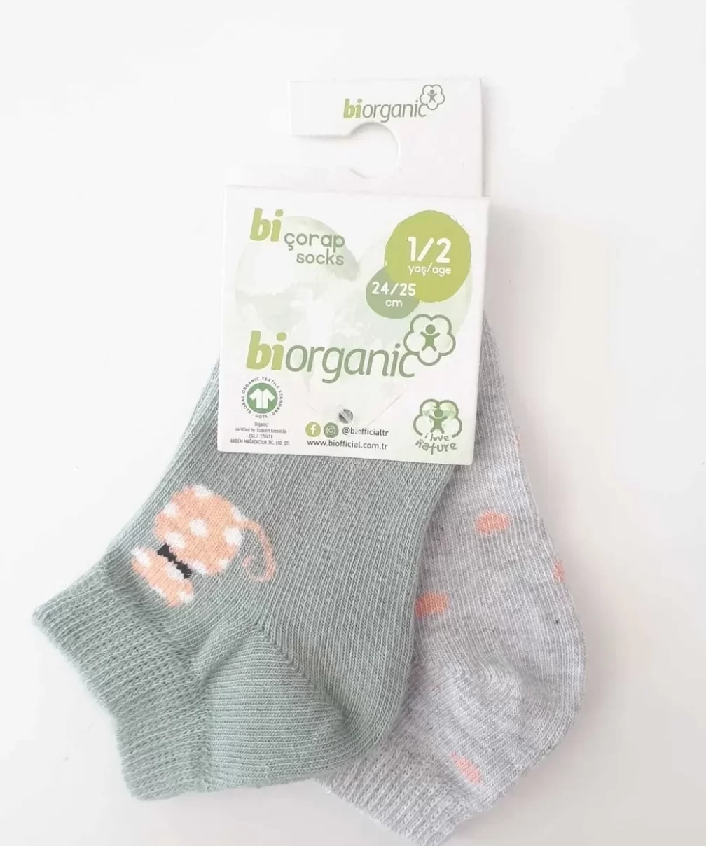 Bibaby Biorganic Cat 2Li Yaş Patik Çorap 68427 Mint Gri