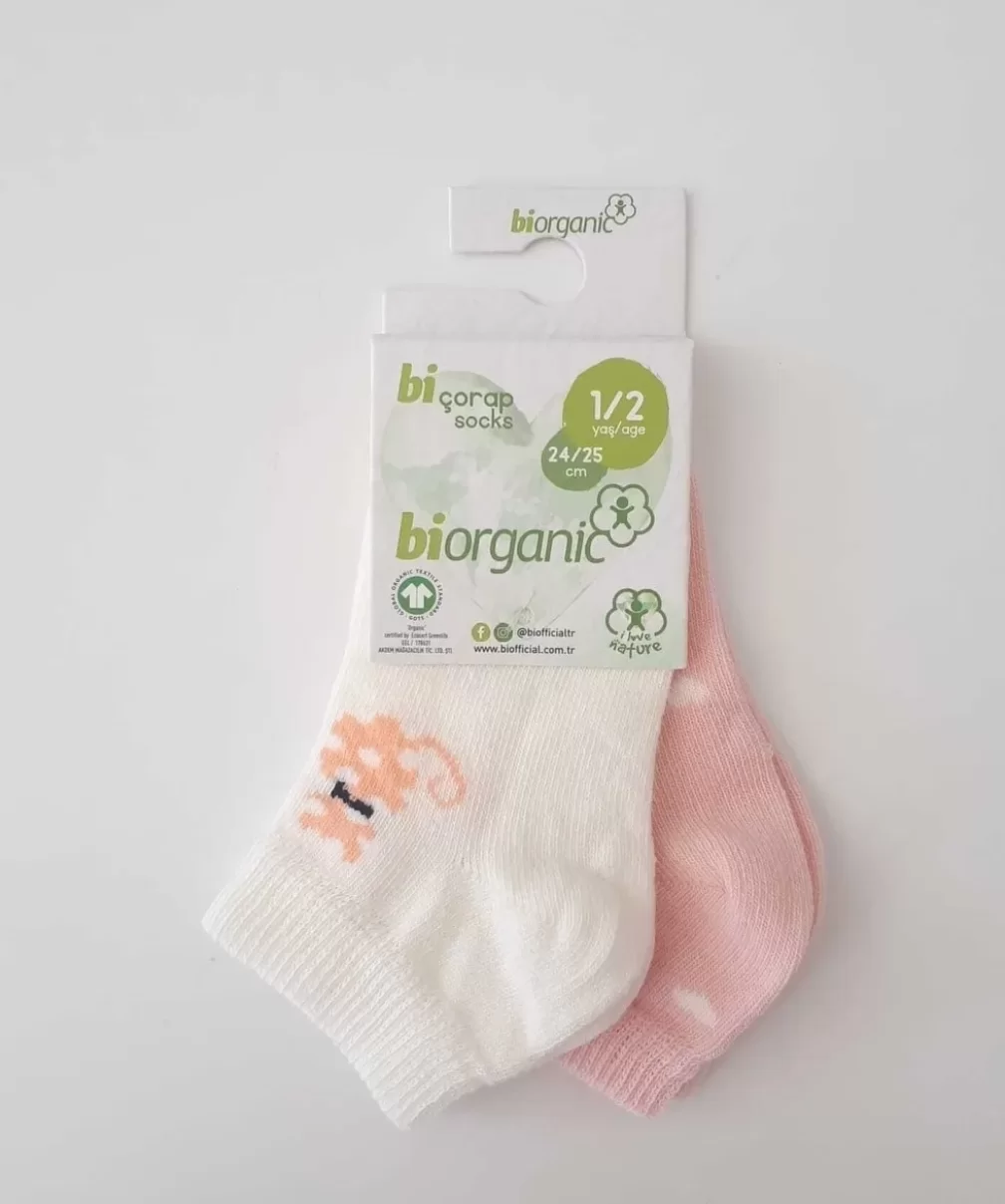 Bibaby Biorganic Cat 2Li Yaş Patik Çorap 68427 Pembe Ekru