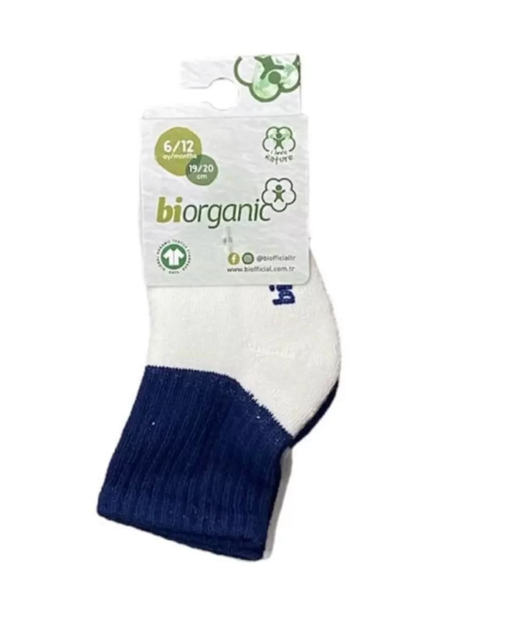 Bibaby Biorganic Colours 2Li Havlu Kaymaz Çorap 68480 Ekru Lacivert