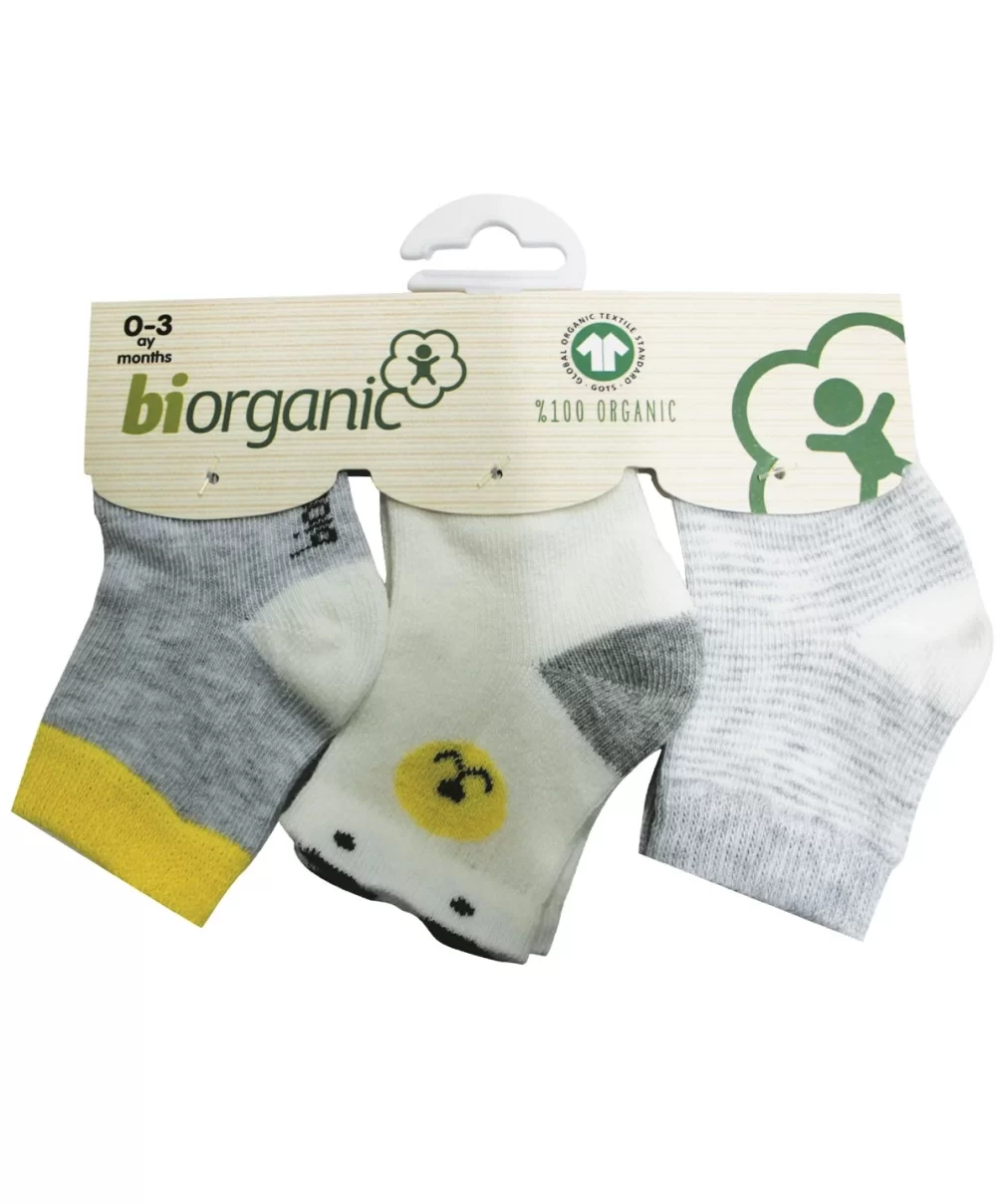 Bibaby Biorganic Cute Bear 3Lü Çorap 68363 Gri Sarı