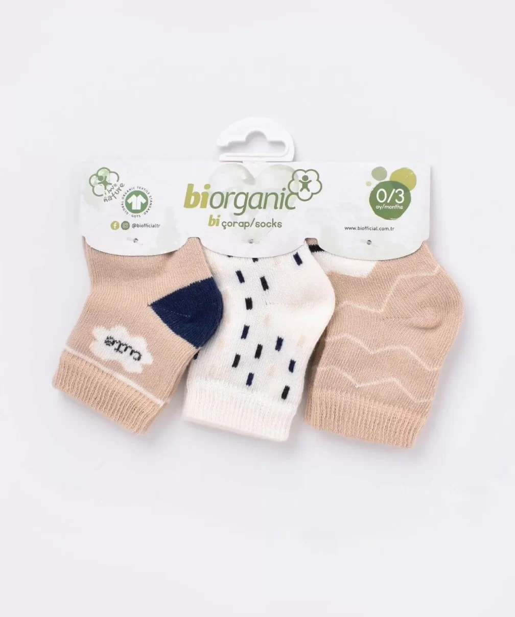 Bibaby Biorganic Cute Erkek 3Lü Çorap 68448 Bej