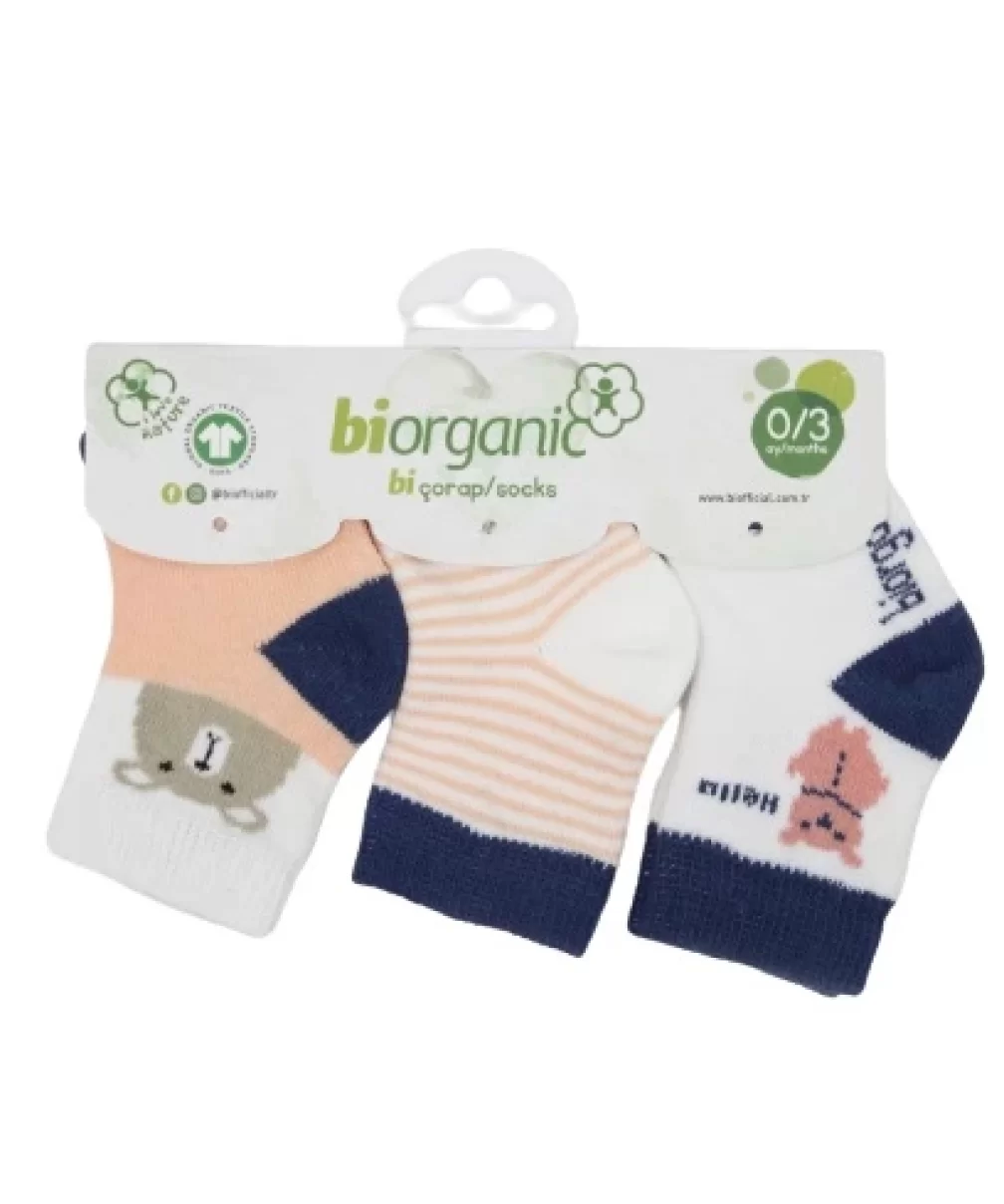 Bibaby Biorganic Hello Teddy Bear Kız 3Lü Çorap 68400 Somon