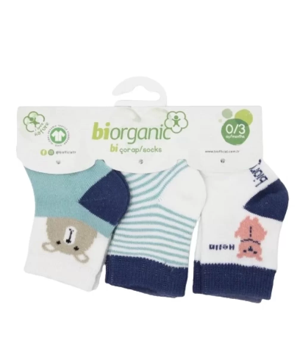 Bibaby Biorganic Hello Teddy Bear Kız 3Lü Çorap 68400 Yeşil