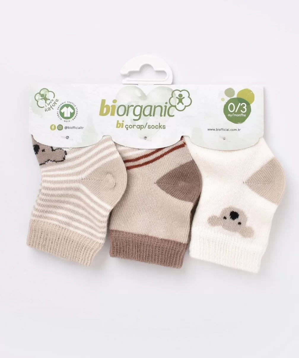 Bibaby Biorganic Koala Erkek 3Lü Çorap 68449 Bej