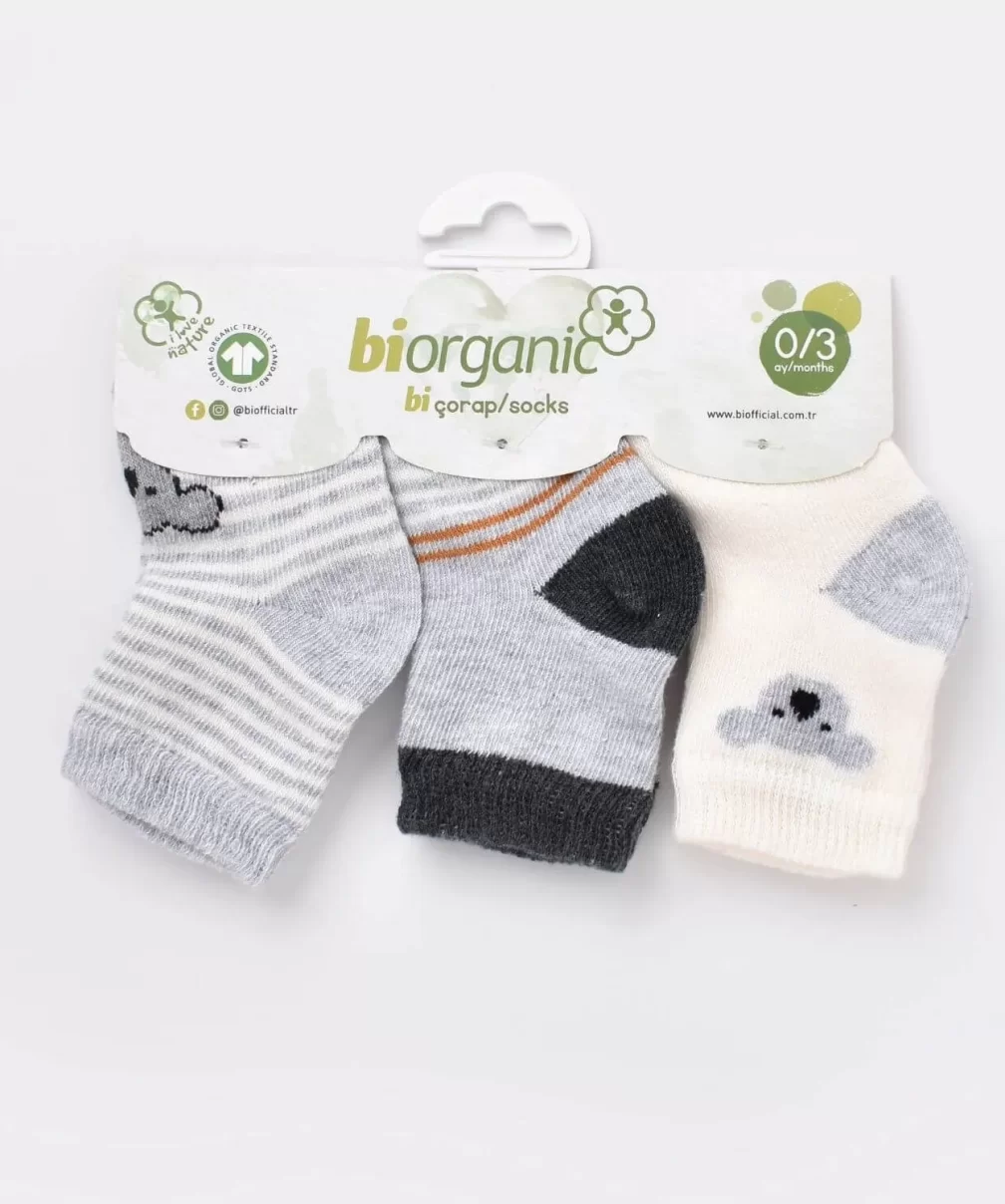 Bibaby Biorganic Koala Erkek 3Lü Çorap 68449 Gri