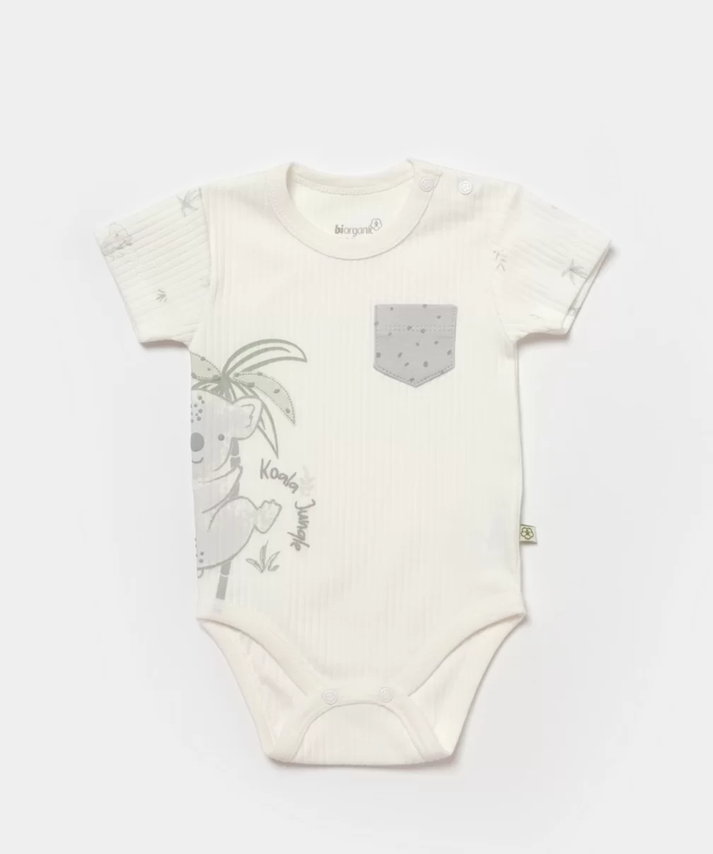 Bibaby Biorganic Koala Jungle Kısa Kol Bebek Body 56968 Gri