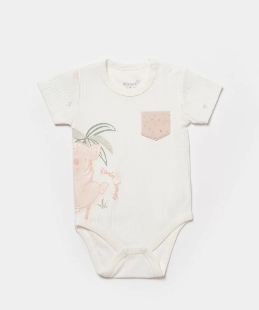 Bibaby Biorganic Koala Jungle Kısa Kol Bebek Body 56968 Pembe