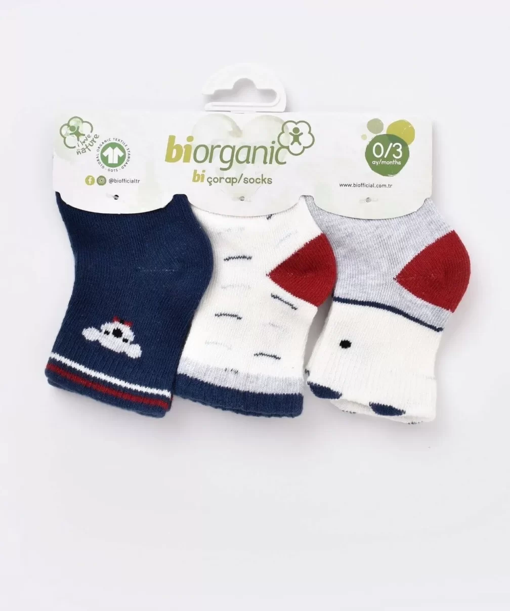 Bibaby Biorganic Papyonlu Koala Erkek 3Lü Çorap 68447 Lacivert