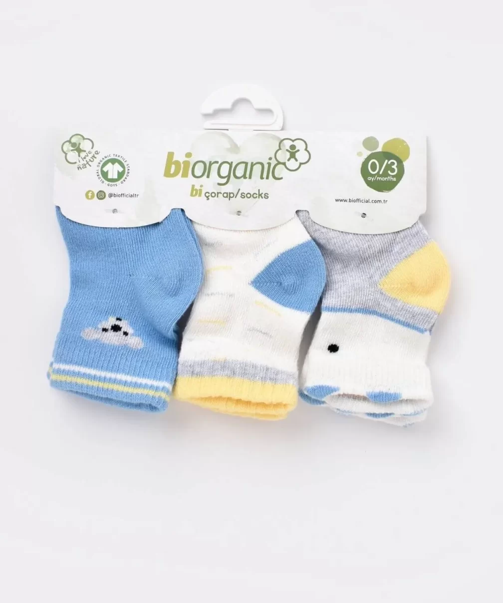 Bibaby Biorganic Papyonlu Koala Erkek 3Lü Çorap 68447 Mavi