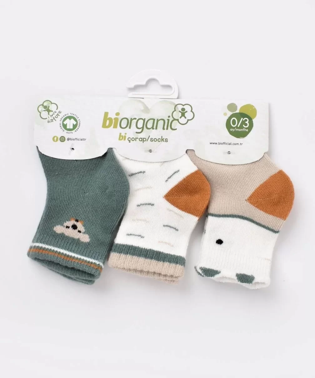 Bibaby Biorganic Papyonlu Koala Erkek 3Lü Çorap 68447 Nil