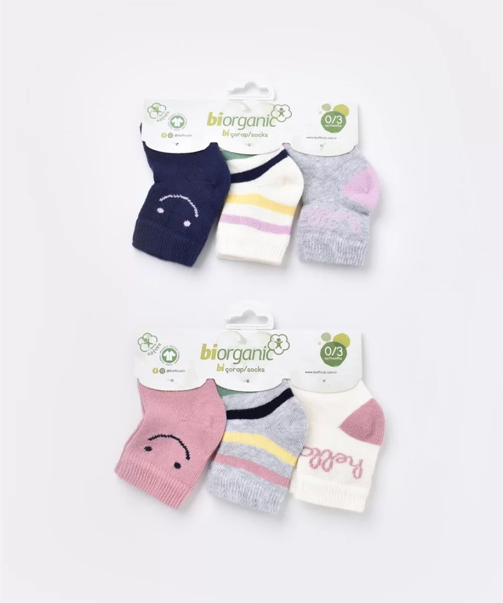 Bibaby Biorganic Smile Kız 3Lü Çorap 68451 Lacivert